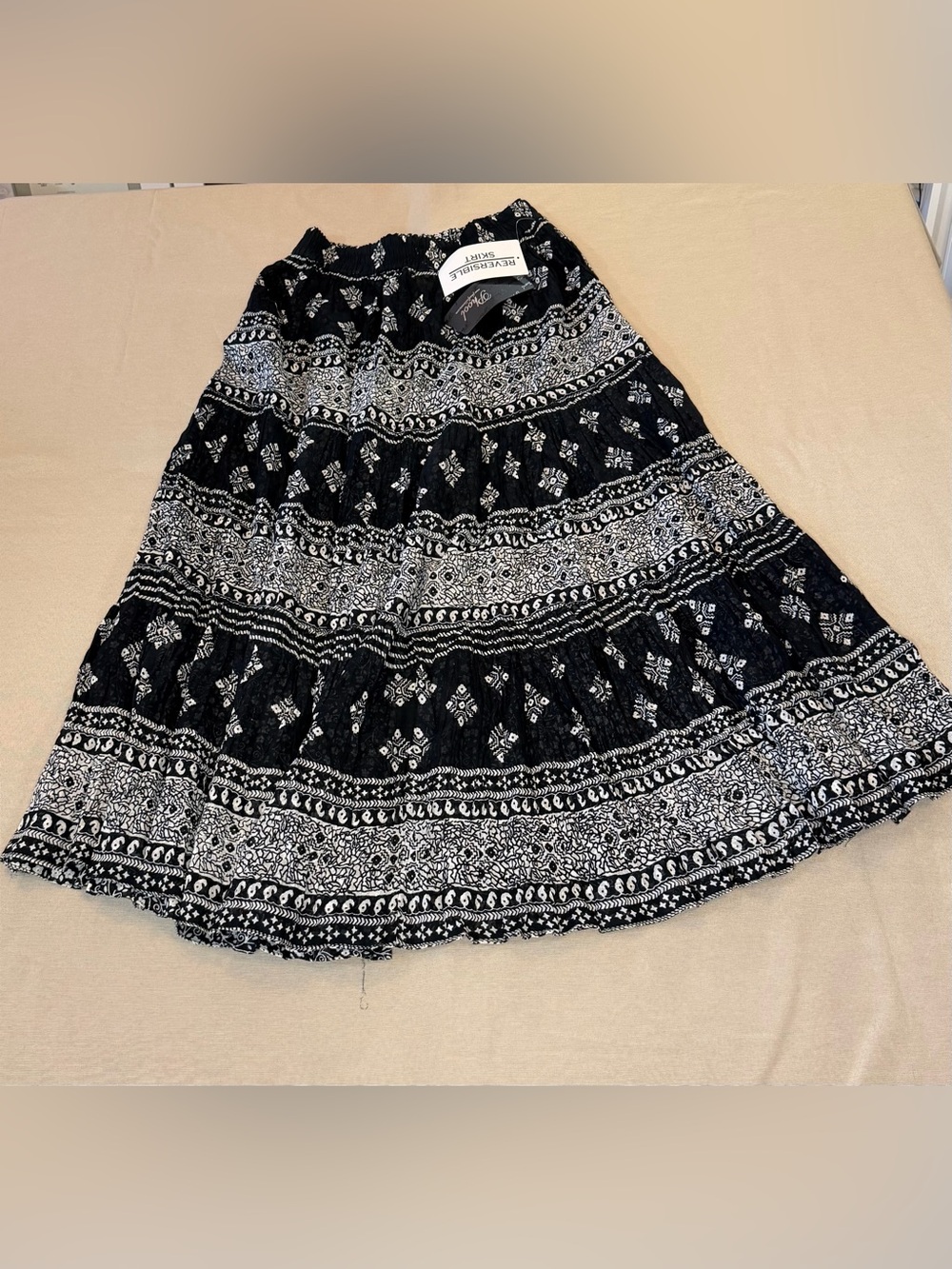 Phool Black & White Printed Tiered Skater Skirt
